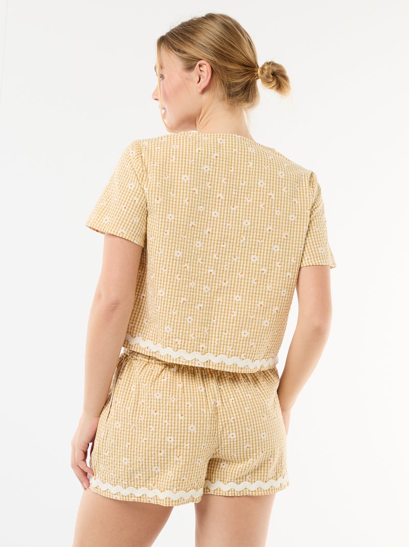 Pigiama corto a quadri vichy 2 pezzi Beige - Kiabi