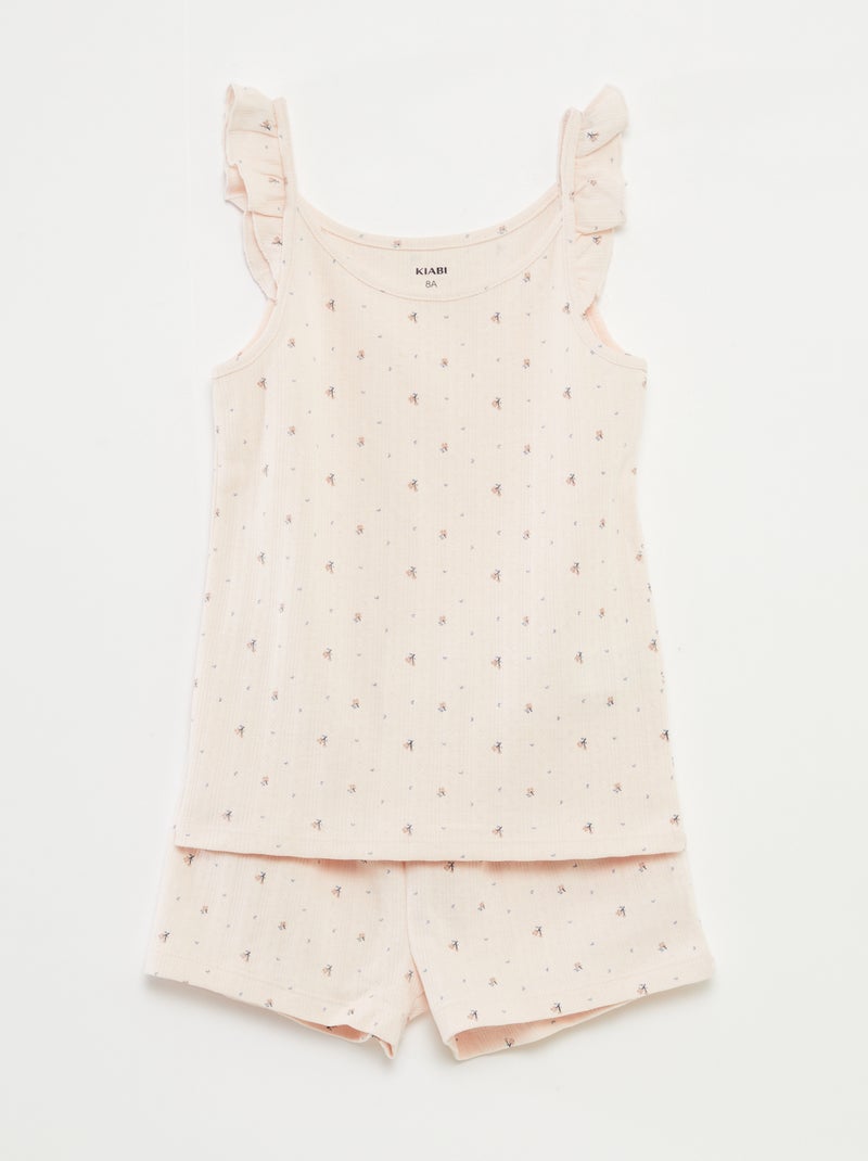 Pigiama corto canotta con volant + shorts - 2 pezzi Rosa - Kiabi