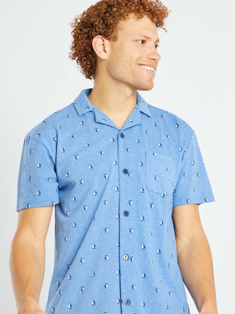 Pigiama Uomo Estivo Corto In Cotone - Set Due Pezzi Con Bottoni E Tasche