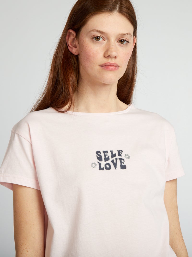 Pigiama corto con scritta 'self love' - 2 pezzi ROSA - Kiabi