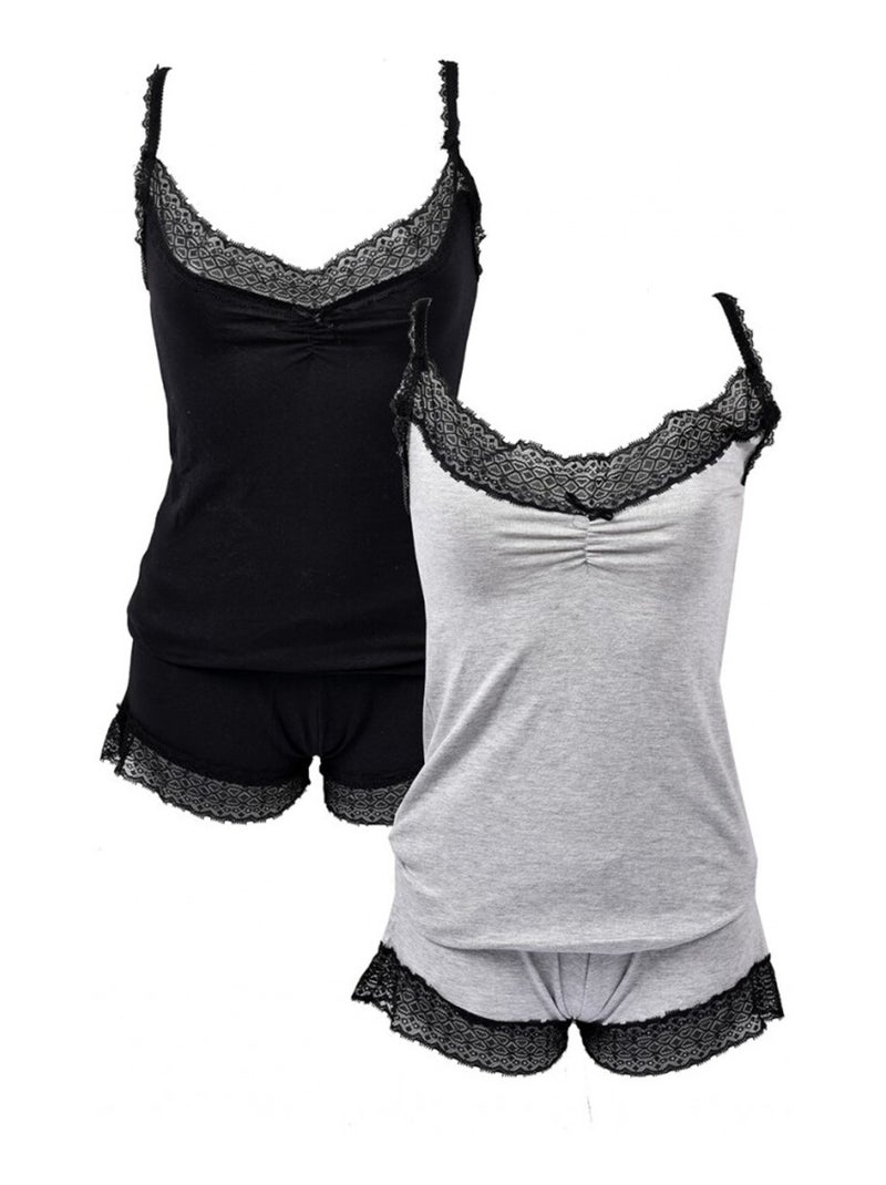Pigiama Corto Donna TWINDAY in Cotone - Confezione da 2 Nero Grigio - Kiabi