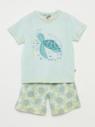 Pigiama corto t-shirt con stampa + shorts - 2 pezzi