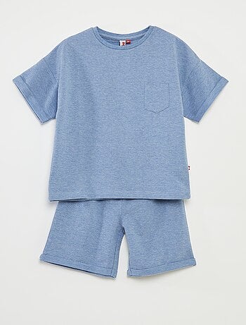 Pigiama corto t-shirt con tasca + shorts tinta unita - 2 pezzi