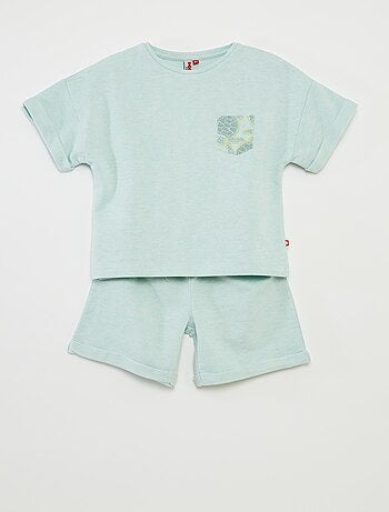 Pigiama corto t-shirt con tasca + shorts tinta unita - 2 pezzi