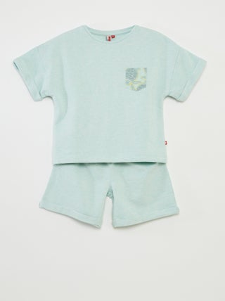 Pigiama corto t-shirt con tasca + shorts tinta unita - 2 pezzi