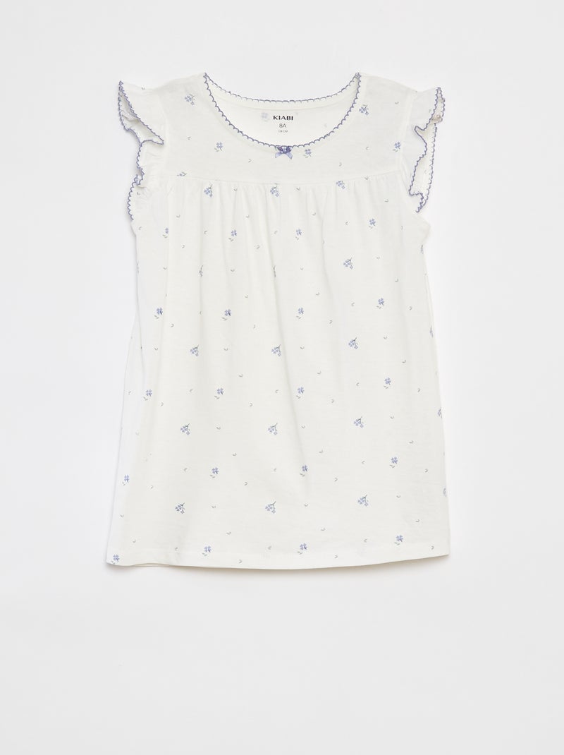 Pigiama corto t-shirt con volant + shorts - 2 pezzi BIANCO - Kiabi