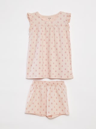 Pigiama corto t-shirt con volant + shorts - 2 pezzi