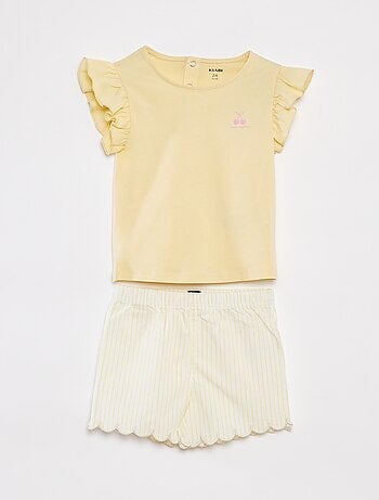 Pigiama corto t-shirt + shorts con volant - 2 pezzi