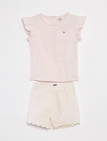 Pigiama corto t-shirt + shorts con volant - 2 pezzi