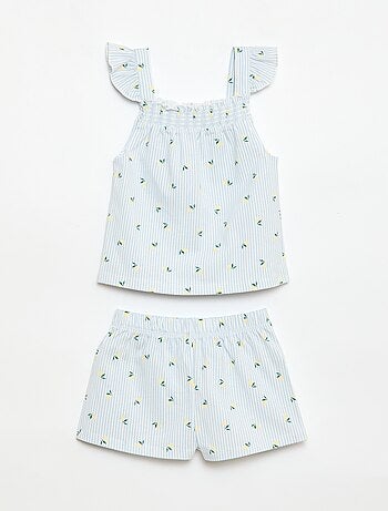 Pigiama corto top con volant + shorts - 2 pezzi