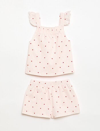 Pigiama corto top con volant + shorts - 2 pezzi