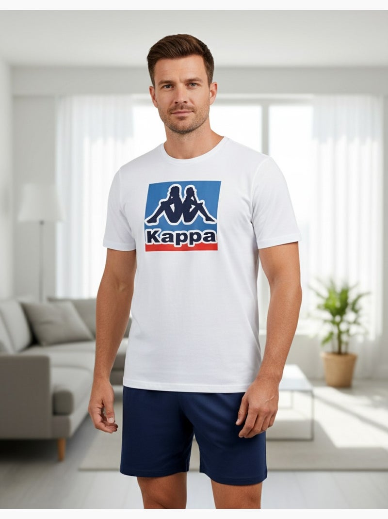 Pigiama Corto Uomo KAPPA Cotone Bianco Blu - Kiabi