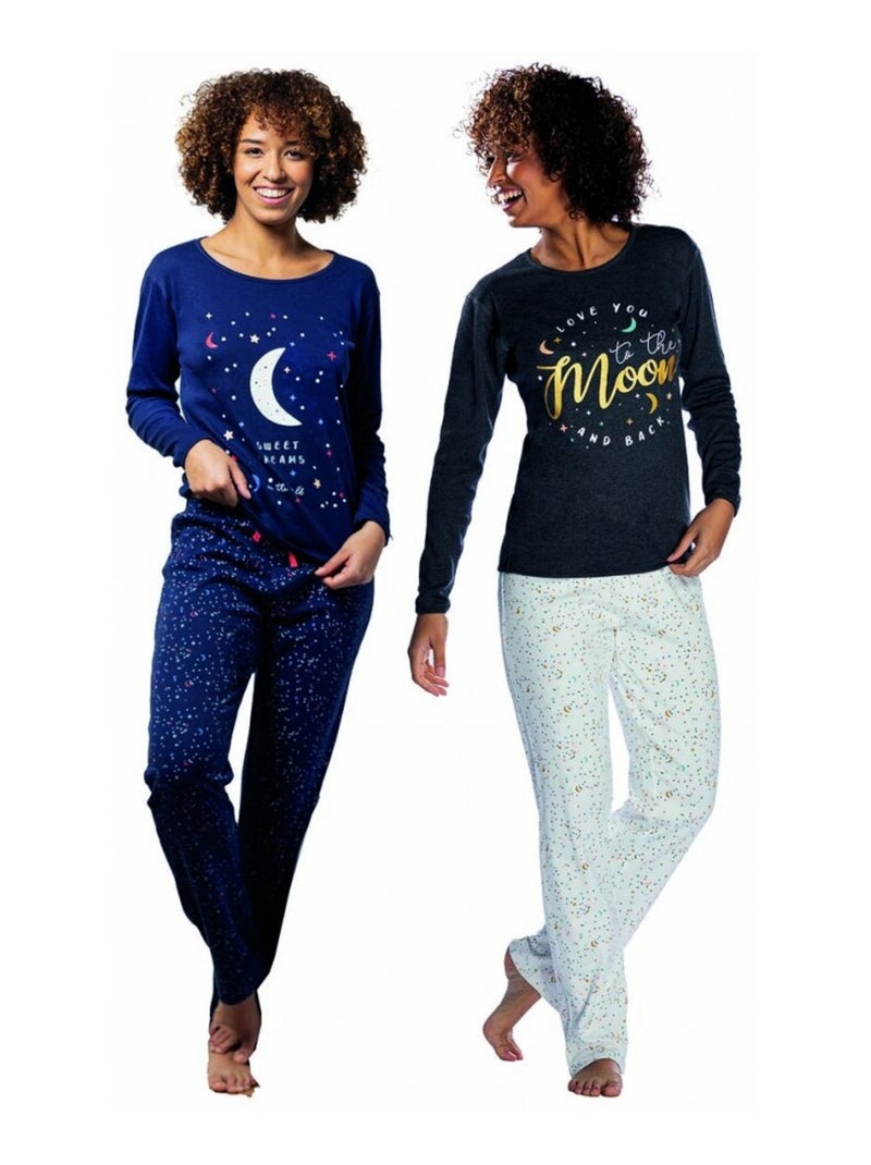 Pigiama cotone donna MELISSA BROWN - Confezione da 2 Blu Grigio Blu - Kiabi