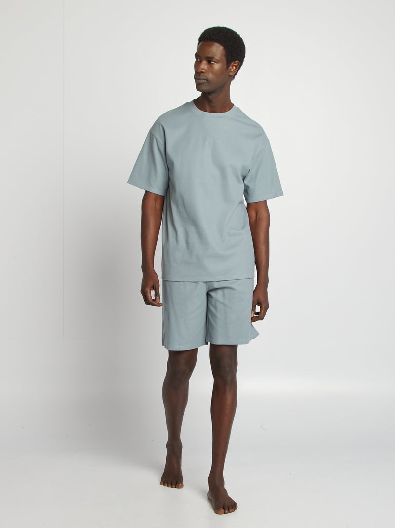 Pigiama court in maglia goffrata - 2 pezzi BLU - Kiabi