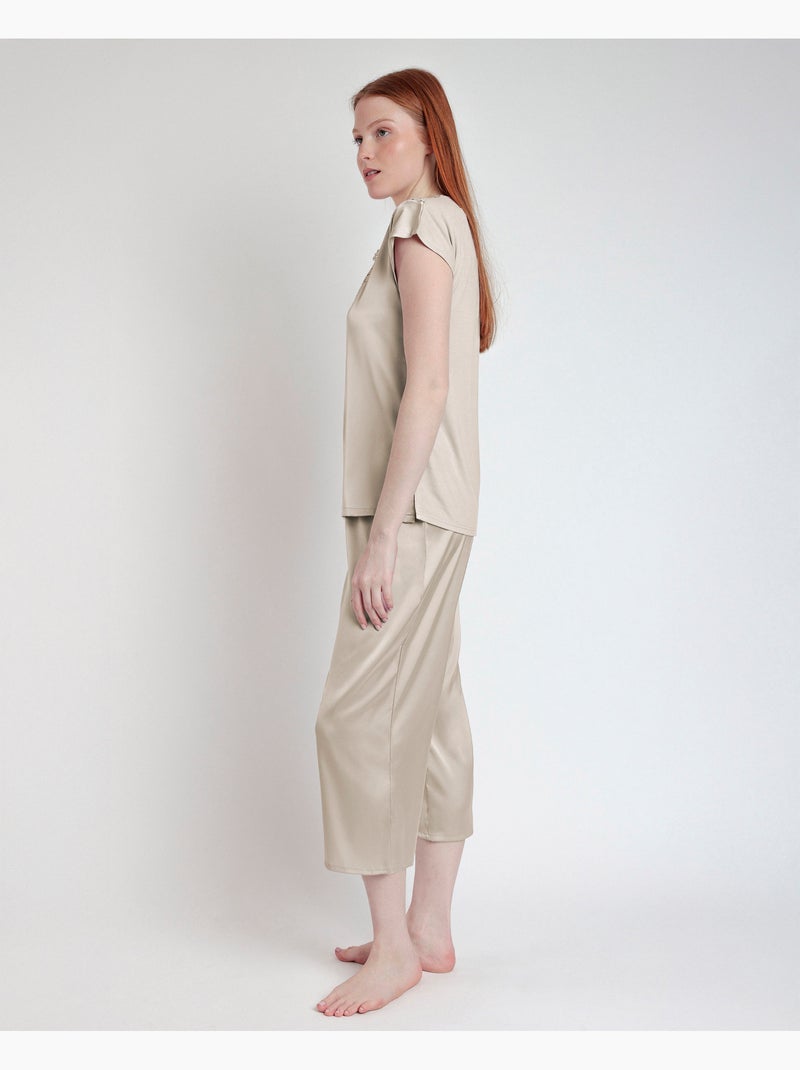 Pigiama da donna ADMAS CLASSIC in raso e guipure con maniche scese Champagne - Kiabi