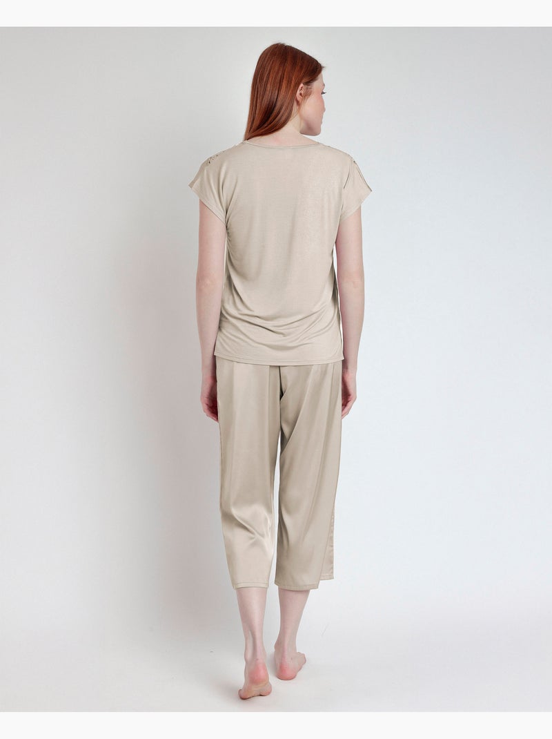 Pigiama da donna ADMAS CLASSIC in raso e guipure con maniche scese Champagne - Kiabi