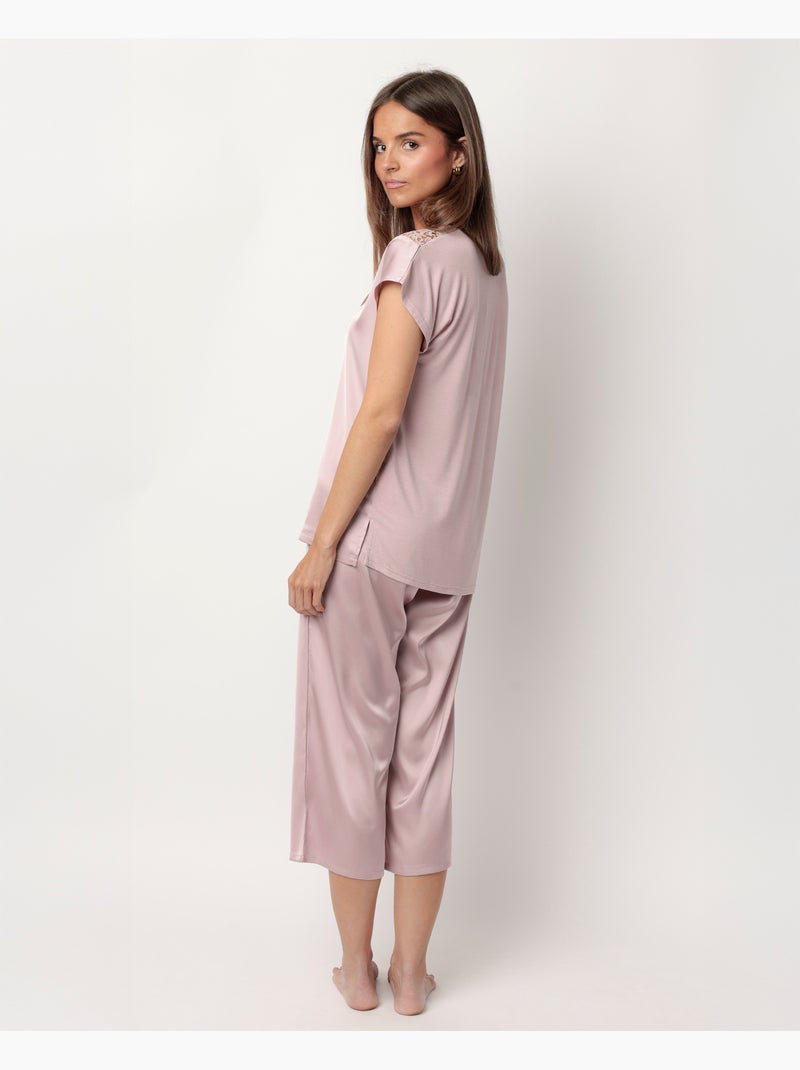 Pigiama da donna ADMAS CLASSIC in raso e guipure con maniche scese Malva - Kiabi