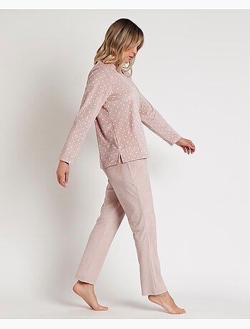 Pigiama da donna ADMAS CLASSIC in velluto a maniche lunghe con pois e pizzo