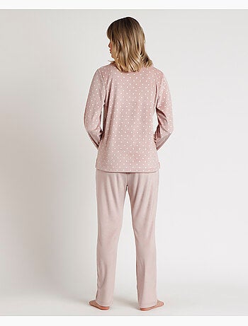 Pigiama da donna ADMAS CLASSIC in velluto a maniche lunghe con pois e pizzo