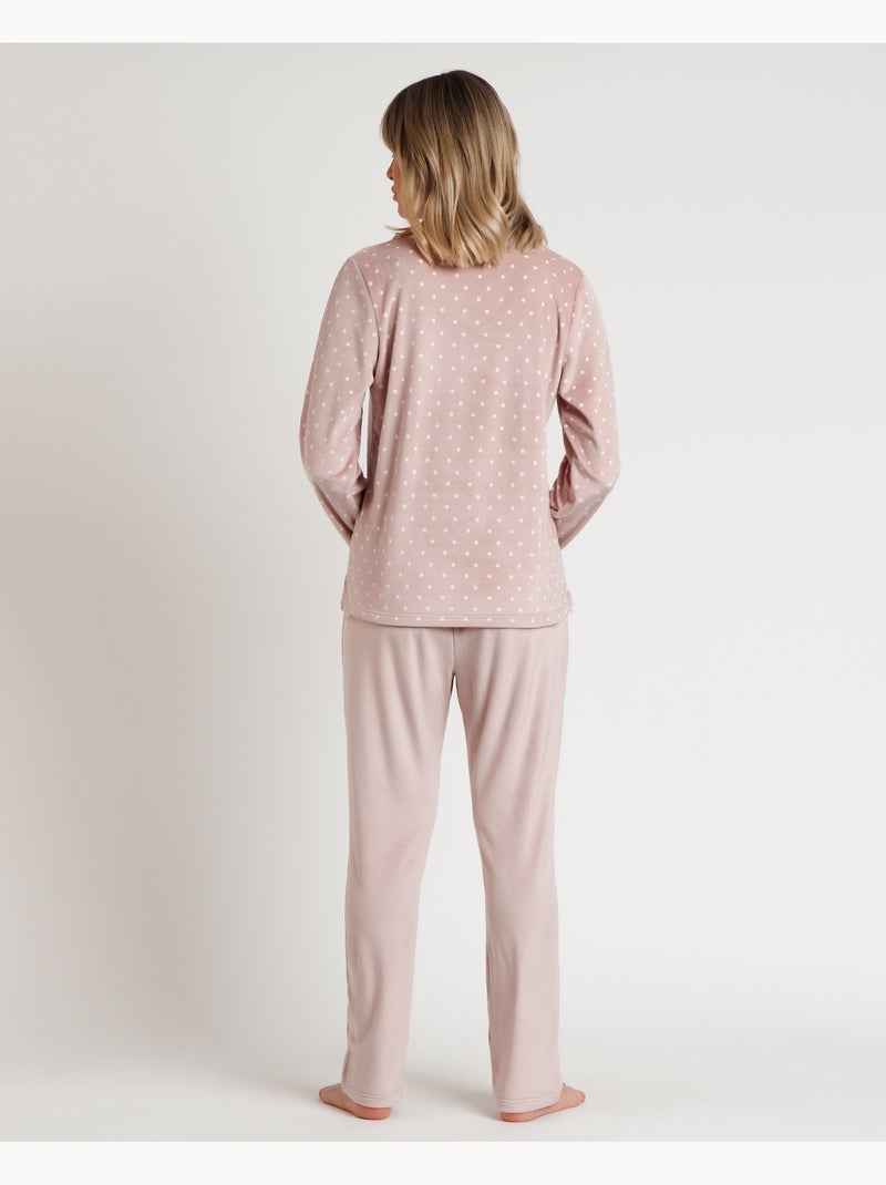 Pigiama da donna ADMAS CLASSIC in velluto a maniche lunghe con pois e pizzo Grigio chiaro - Kiabi