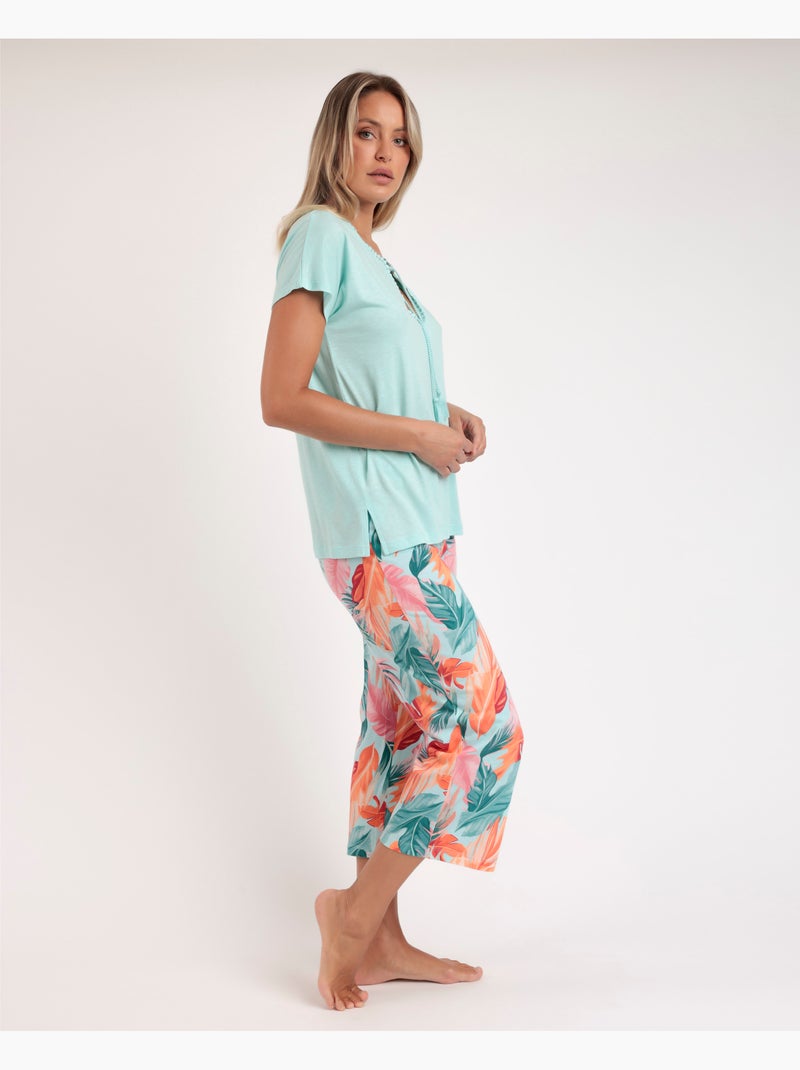 Pigiama da donna ADMAS GARDEN con maniche scese in foglie colorate Blu - Kiabi