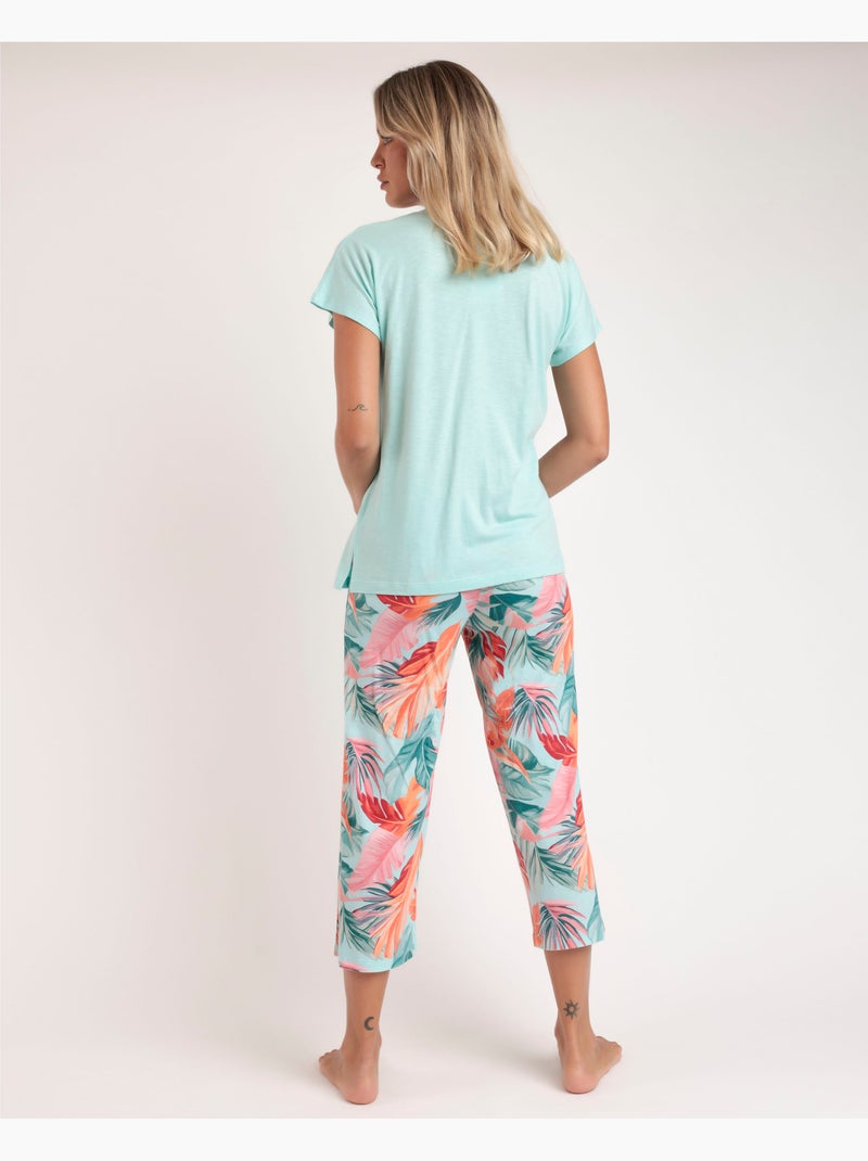 Pigiama da donna ADMAS GARDEN con maniche scese in foglie colorate Blu - Kiabi