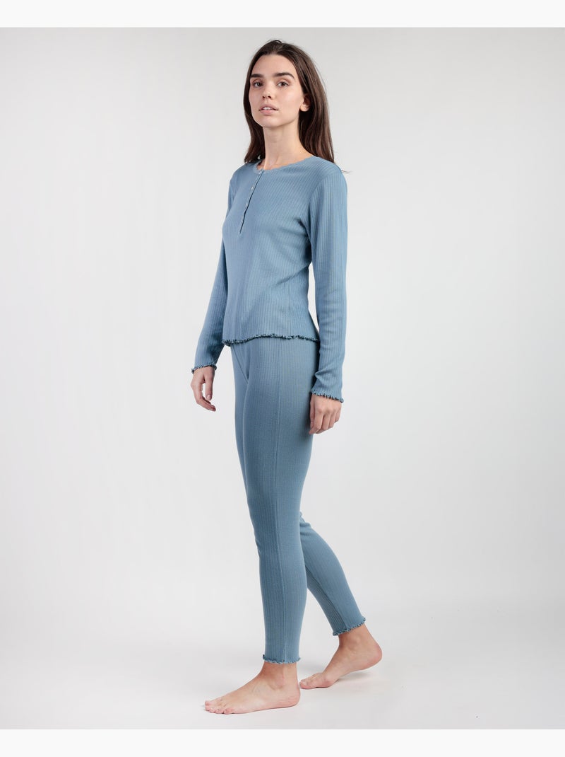 Pigiama da donna ADMAS HOME con patta a costine morbide e maniche lunghe Blu - Kiabi