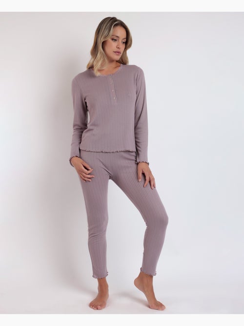 Pigiama da donna ADMAS HOME con patta a costine morbide e maniche lunghe - Kiabi Pigiama da donna ADMAS HOME con patta a costine morbide e maniche lunghe - Kiabi