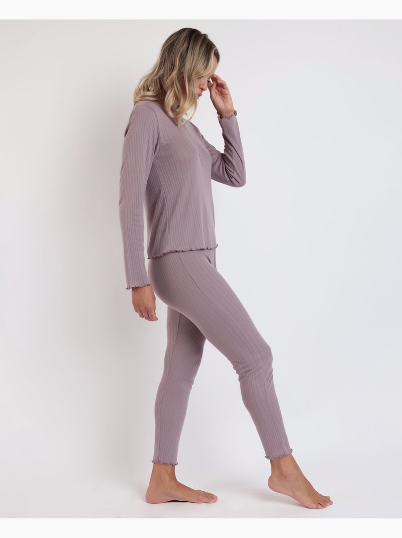 Pigiama da donna ADMAS HOME con patta a costine morbide e maniche lunghe Viola melanzana - Kiabi