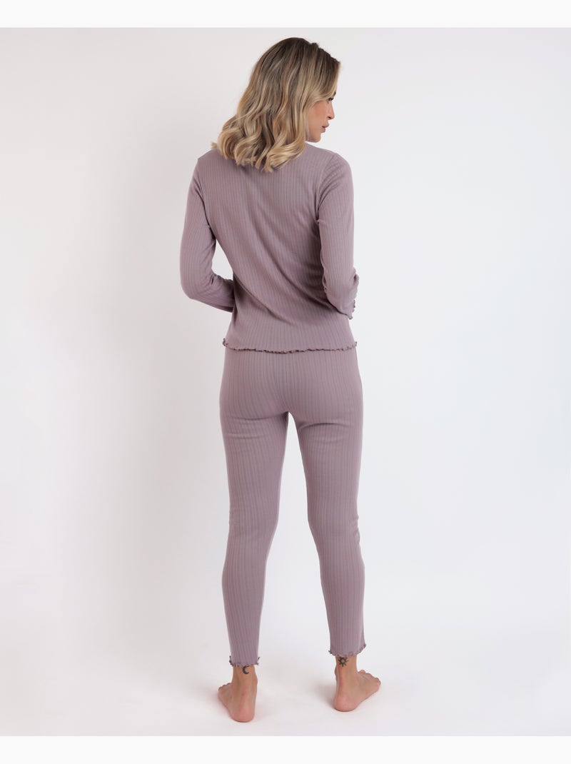 Pigiama da donna ADMAS HOME con patta a costine morbide e maniche lunghe Viola melanzana - Kiabi