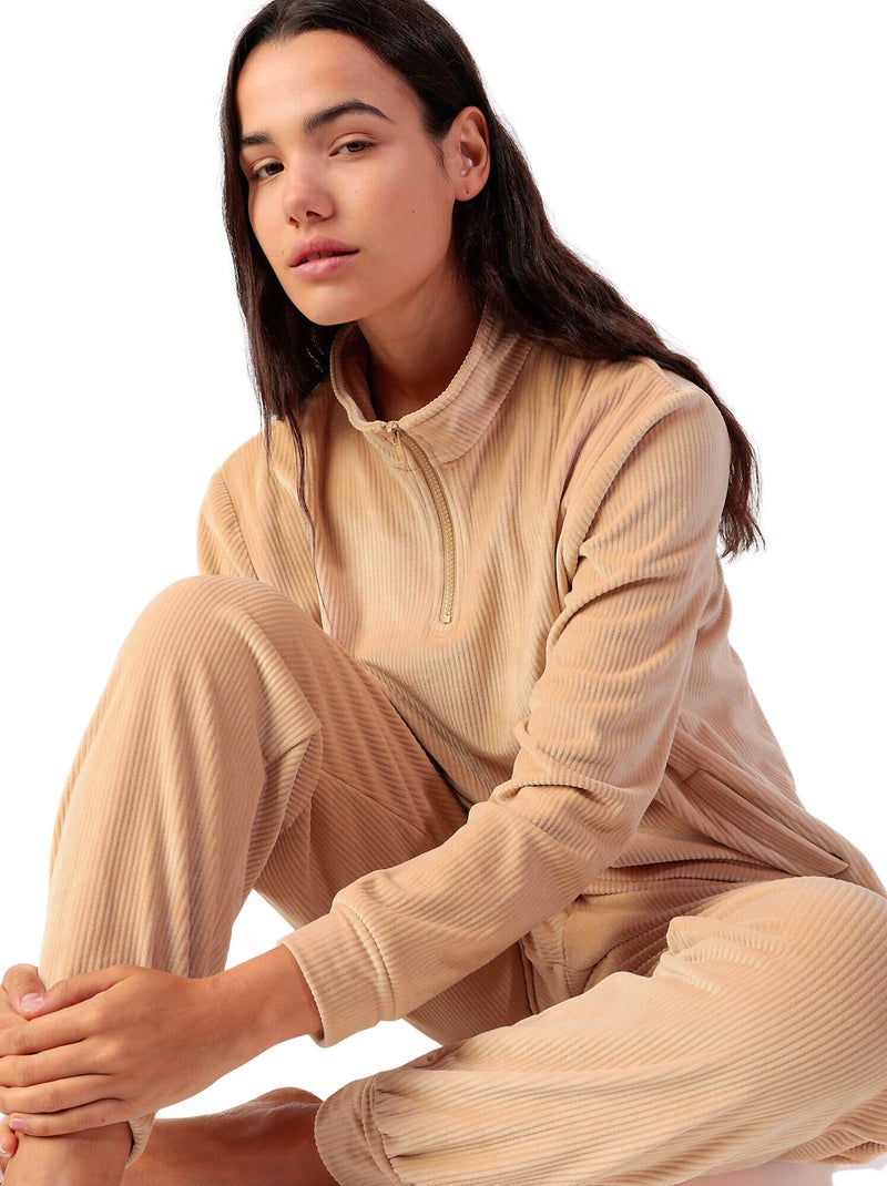 Pigiama da donna ADMAS HOME in velluto a maniche lunghe con cerniera Beige - Kiabi