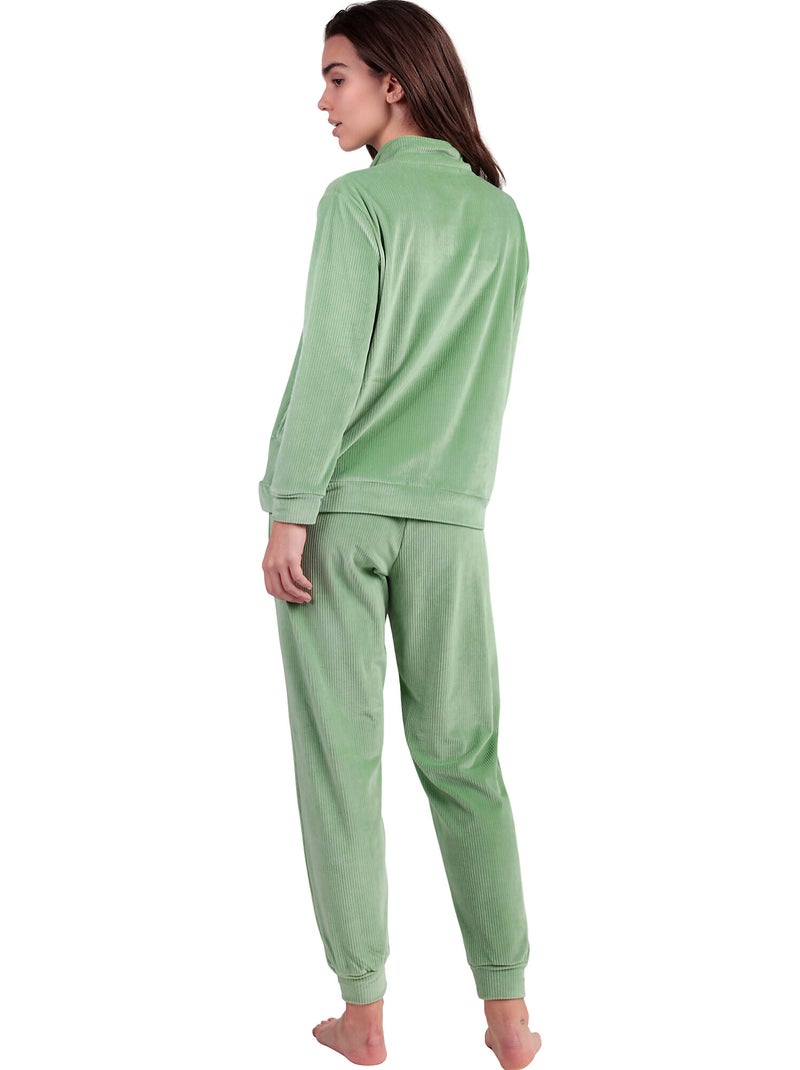 Pigiama da donna ADMAS HOME in velluto a maniche lunghe con cerniera Verde - Kiabi