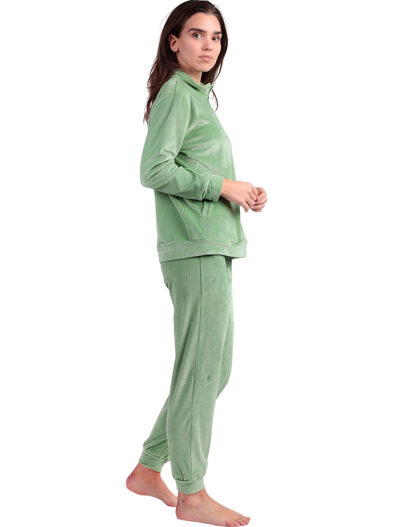 Pigiama da donna ADMAS HOME in velluto a maniche lunghe con cerniera Verde - Kiabi