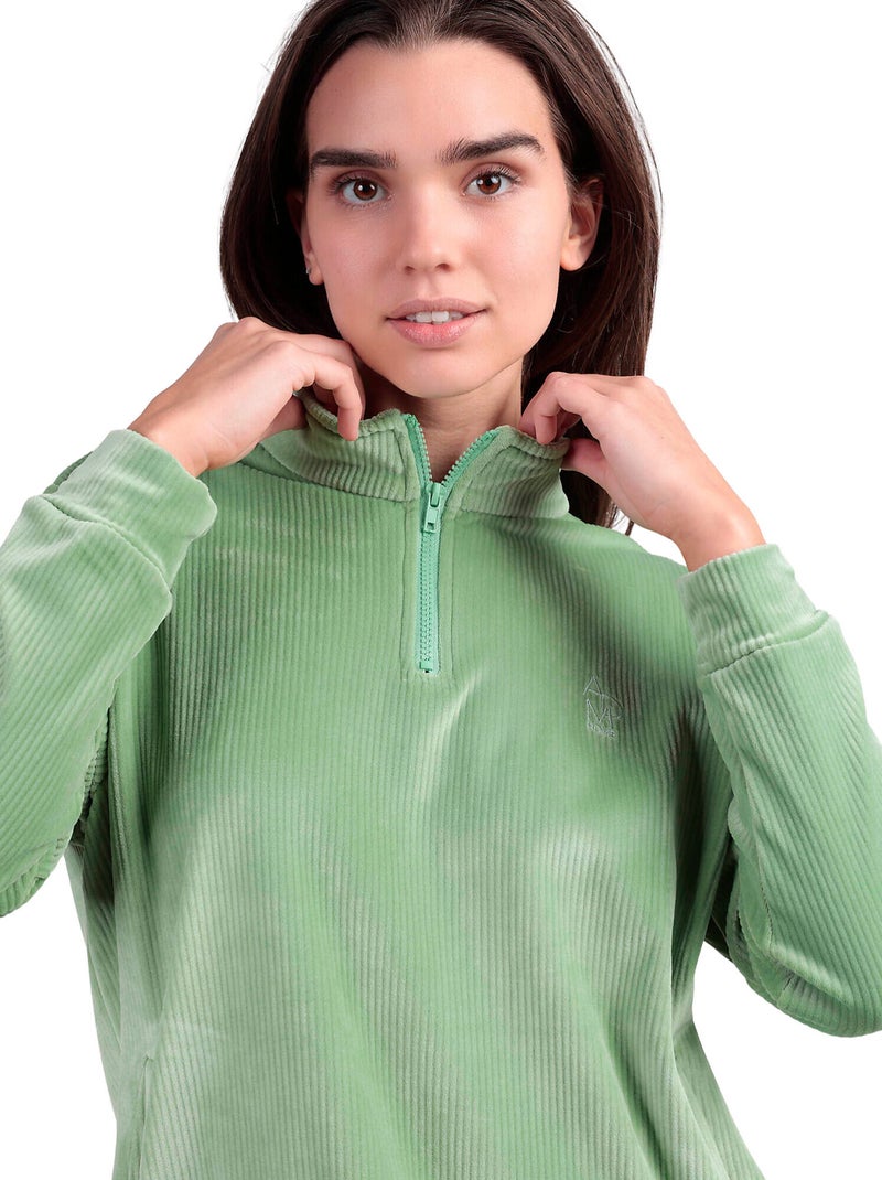 Pigiama da donna ADMAS HOME in velluto a maniche lunghe con cerniera Verde - Kiabi