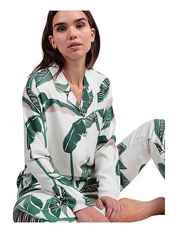 Pigiama da donna ADMAS LUXURY con maniche lunghe e apertura in popeline di lusso con foglie
