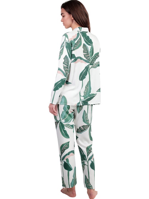 Pigiama da donna ADMAS LUXURY con maniche lunghe e apertura in popeline di lusso con foglie - Kiabi Pigiama da donna ADMAS LUXURY con maniche lunghe e apertura in popeline di lusso con foglie - Kiabi