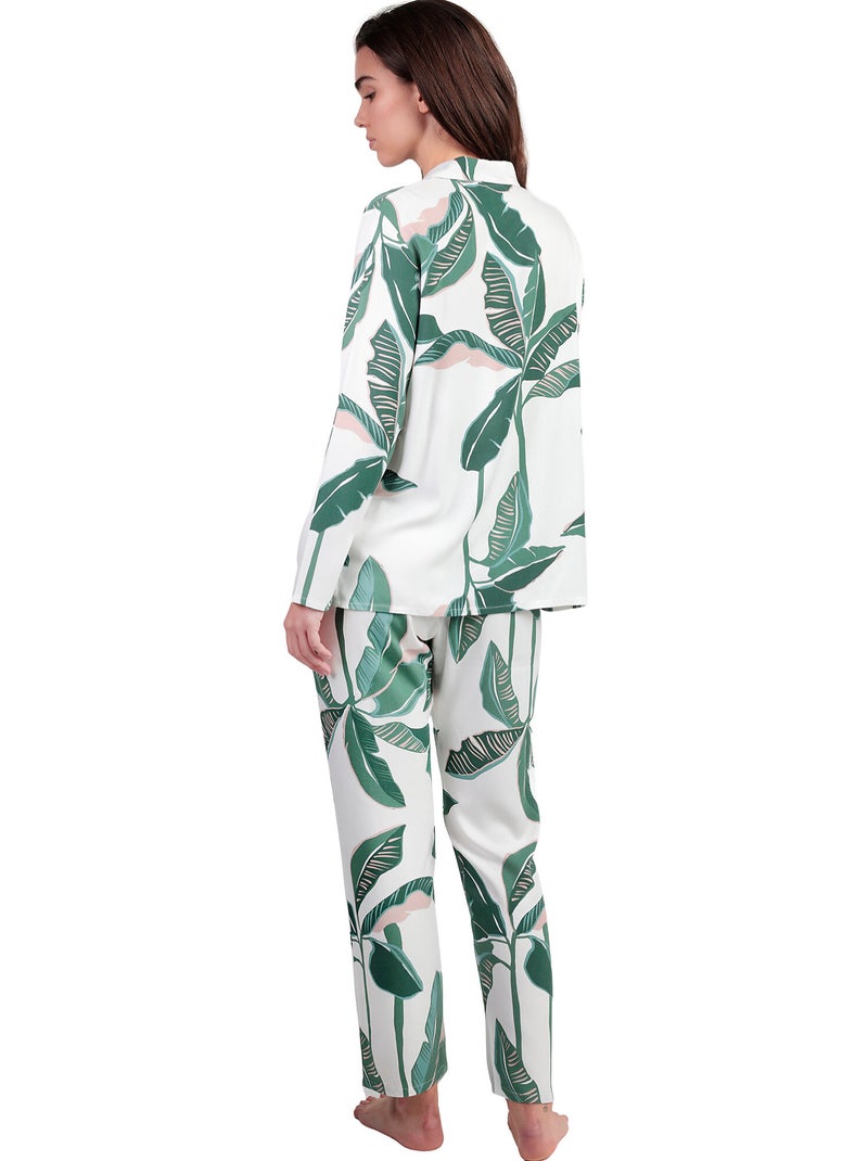 Pigiama da donna ADMAS LUXURY con maniche lunghe e apertura in popeline di lusso con foglie Verde - Kiabi