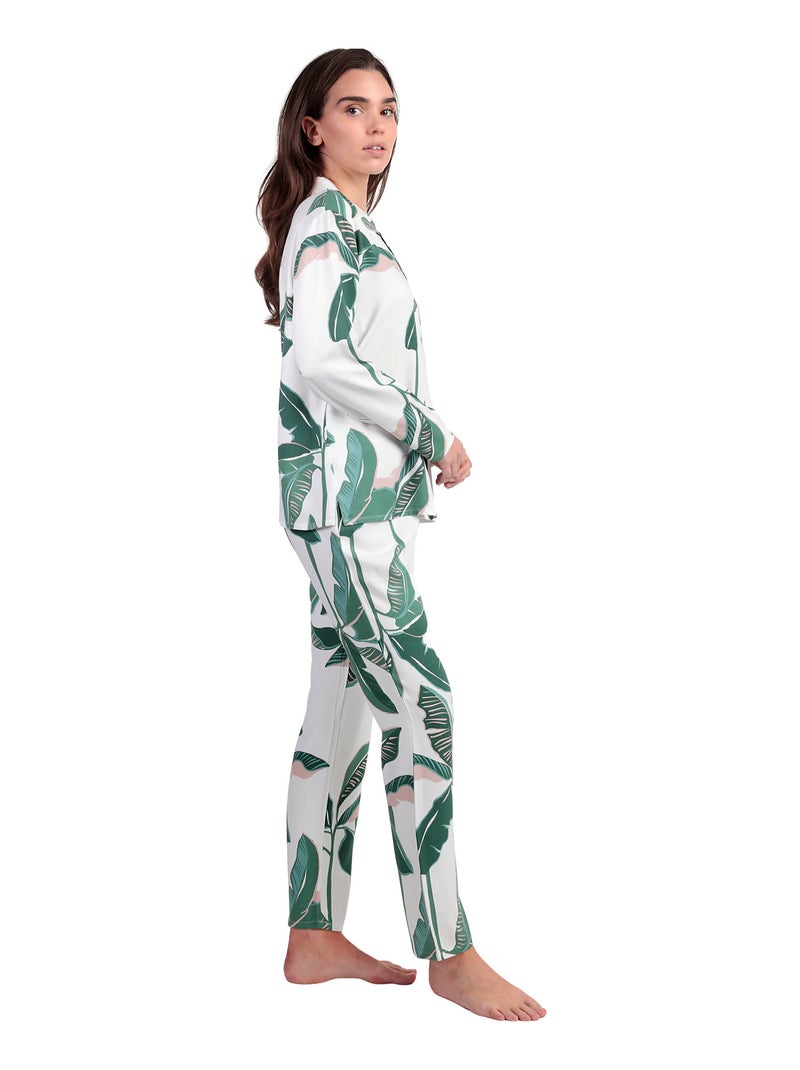 Pigiama da donna ADMAS LUXURY con maniche lunghe e apertura in popeline di lusso con foglie Verde - Kiabi