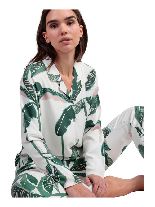 Pigiama da donna ADMAS LUXURY con maniche lunghe e apertura in popeline di lusso con foglie - Kiabi Pigiama da donna ADMAS LUXURY con maniche lunghe e apertura in popeline di lusso con foglie - Kiabi
