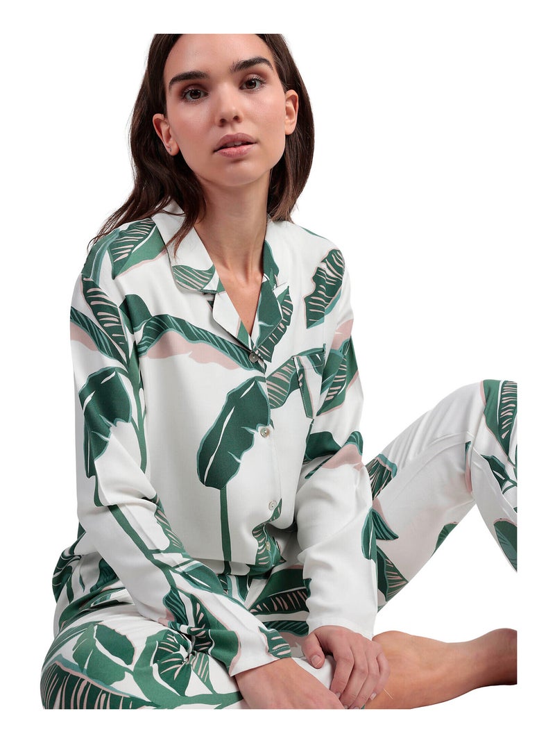 Pigiama da donna ADMAS LUXURY con maniche lunghe e apertura in popeline di lusso con foglie Verde - Kiabi