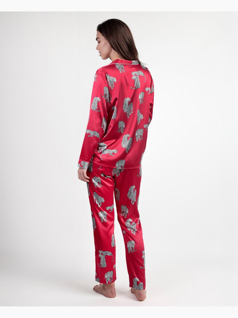 Pigiama da donna ADMAS LUXURY in raso con maniche lunghe Jungle Fever Rosa fucsia - Kiabi