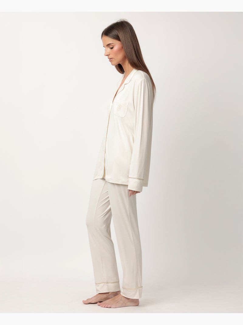 Pigiama da notte aperto morbido a maniche lunghe da donna ADMAS CLASSIC Champagne - Kiabi