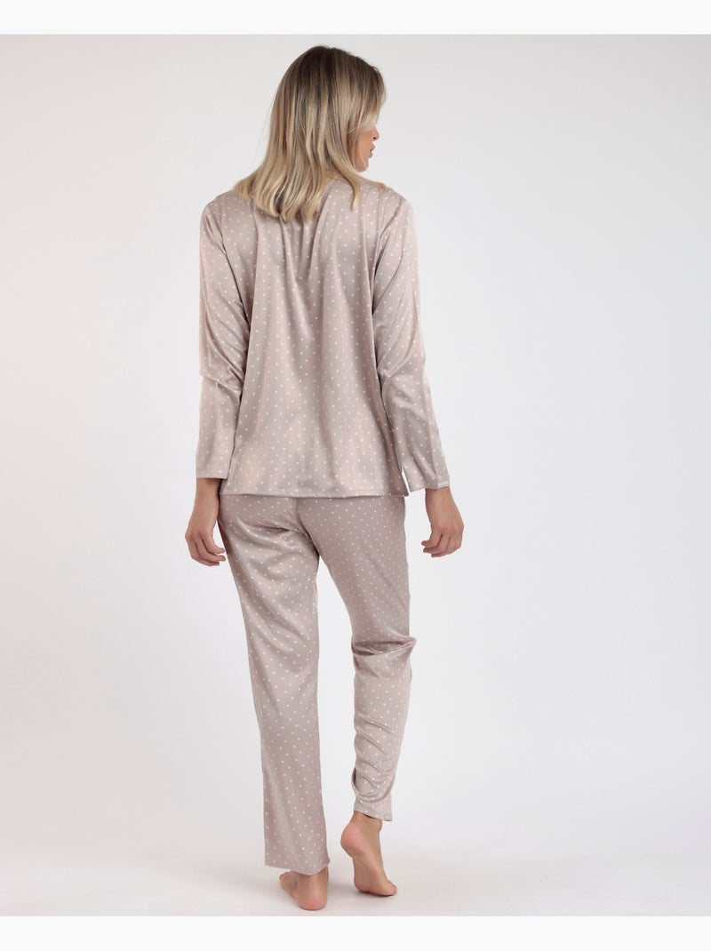 Pigiama da sposa in pizzo a pois con maniche lunghe aperte da donna ADMAS CLASSIC Grigio chiaro - Kiabi