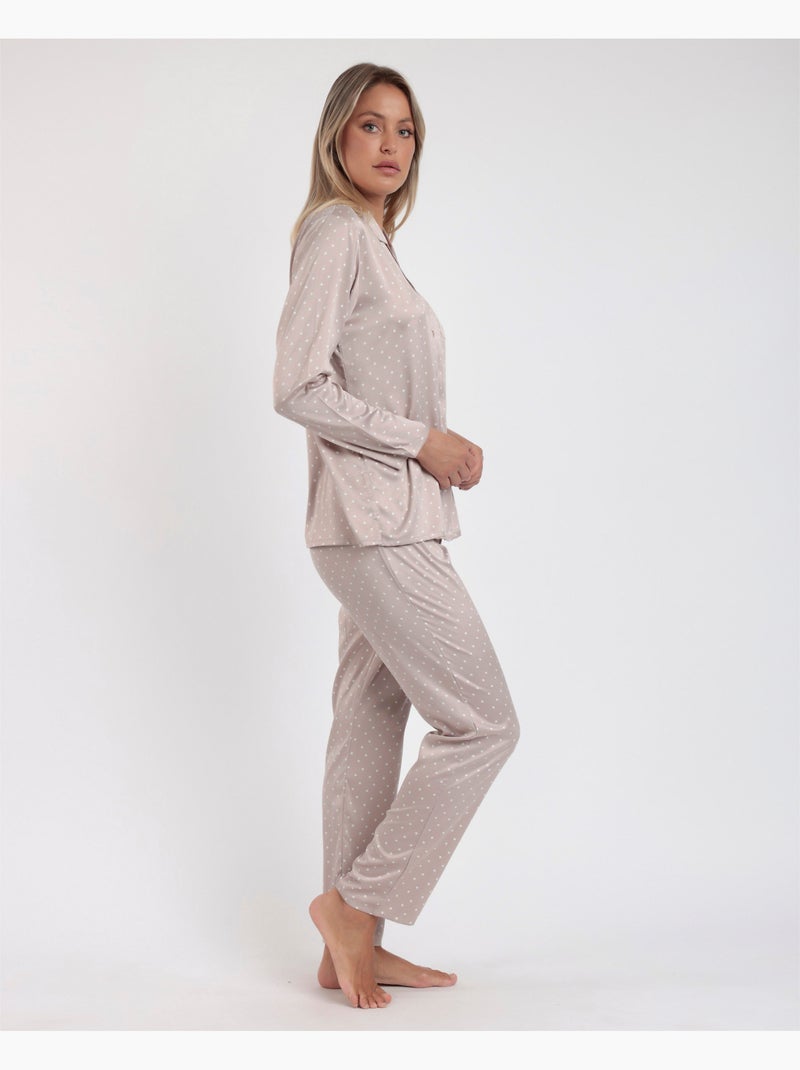Pigiama da sposa in pizzo a pois con maniche lunghe aperte da donna ADMAS CLASSIC Grigio chiaro - Kiabi