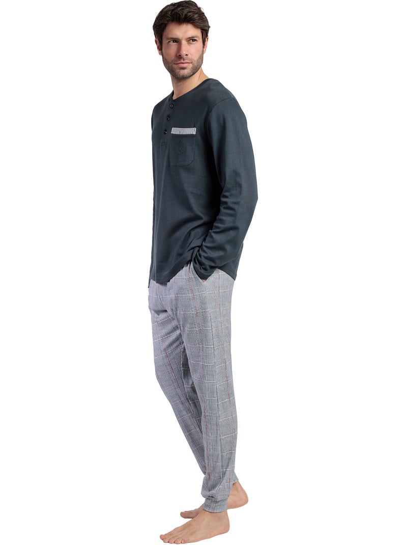 Pigiama da uomo ADMAS CLASSIC Harris a maniche lunghe con bottoni sul davanti Grigio - Kiabi