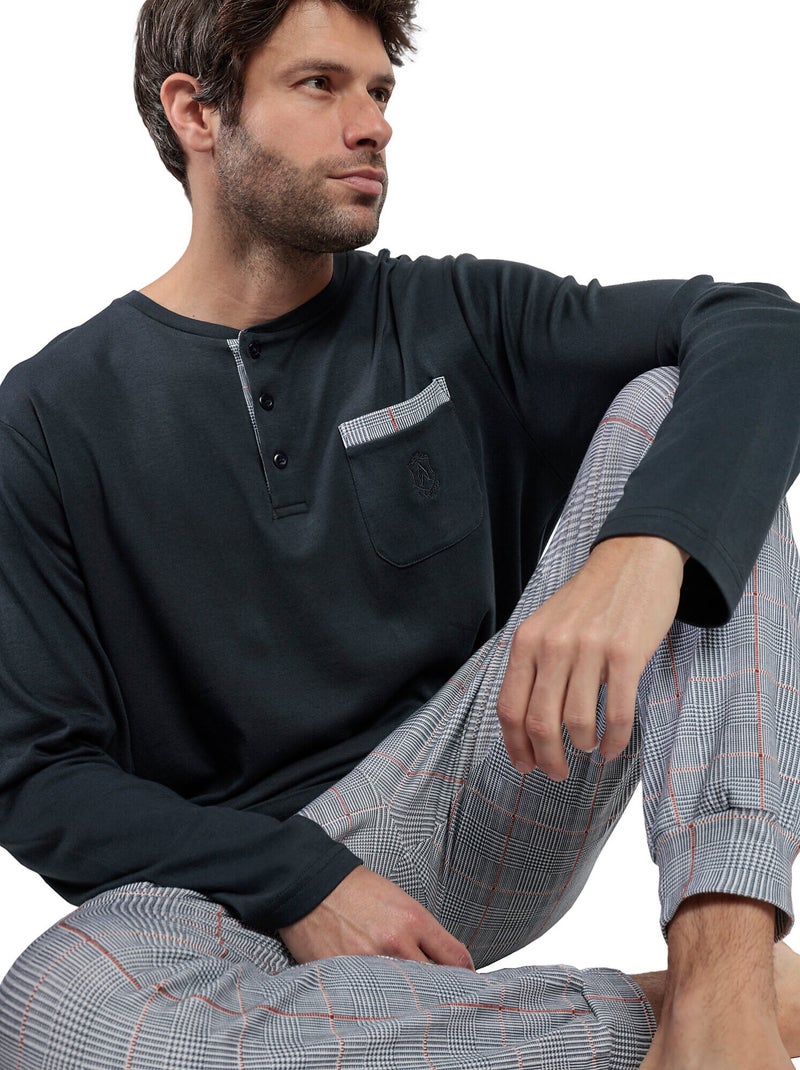 Pigiama da uomo ADMAS CLASSIC Harris a maniche lunghe con bottoni sul davanti Grigio - Kiabi