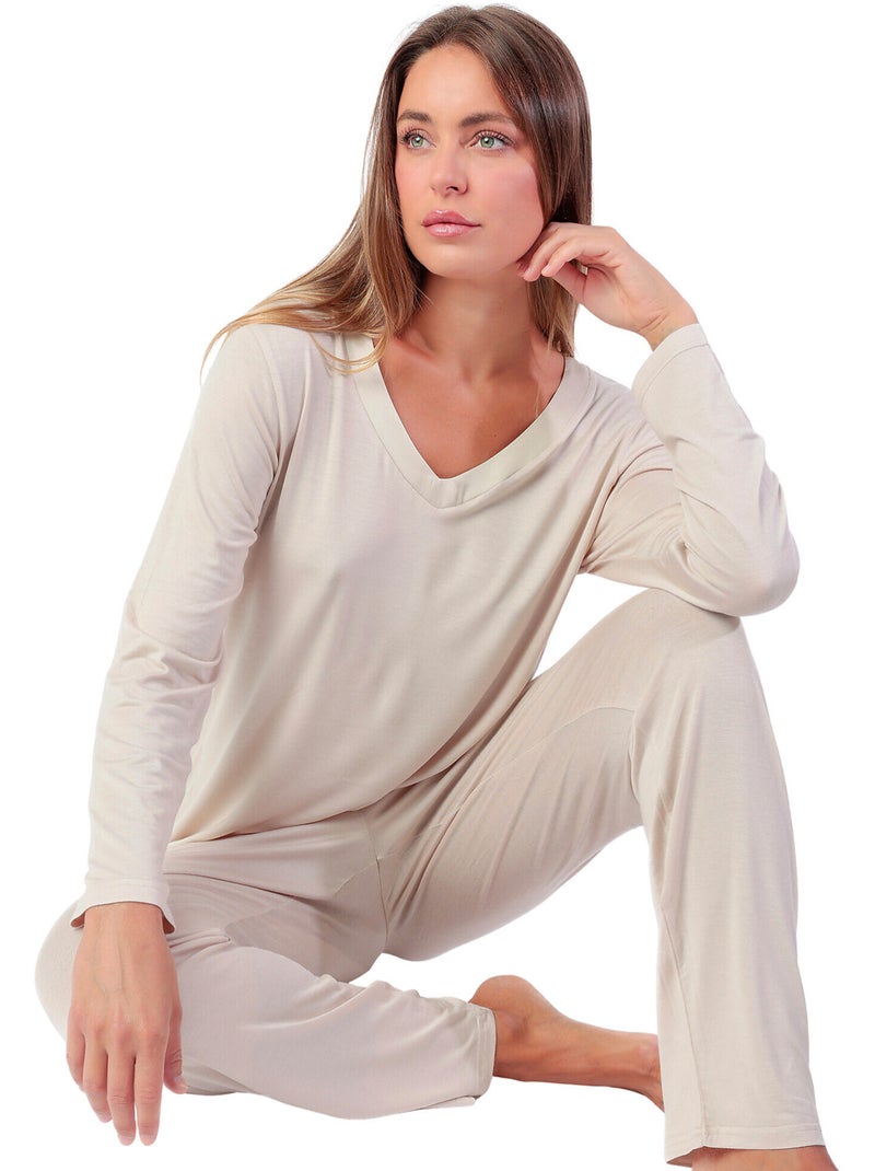 Pigiama di lusso a maniche lunghe da donna ADMAS LUXURY Ecru - Kiabi