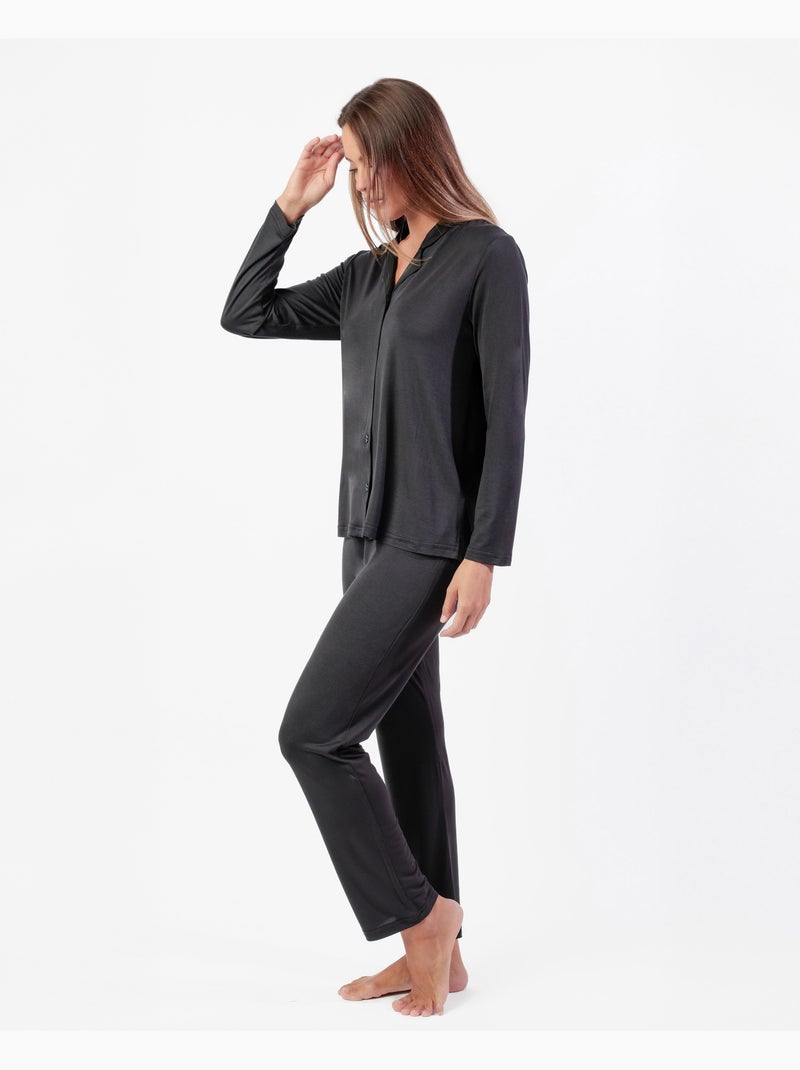 Pigiama di lusso semplice con maniche lunghe e apertura frontale da donna ADMAS LUXURY Nero - Kiabi