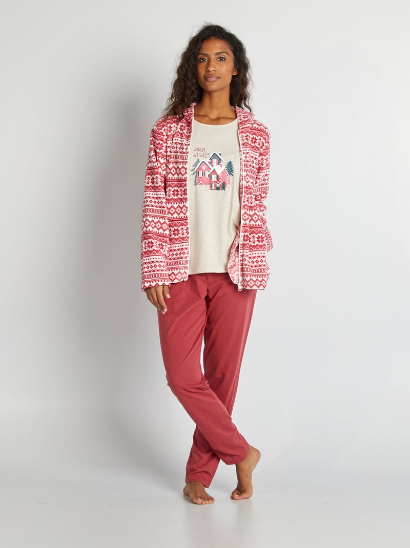 Pigiama di Natale - giacca in pile + t-shirt + pantaloni ROSSO - Kiabi