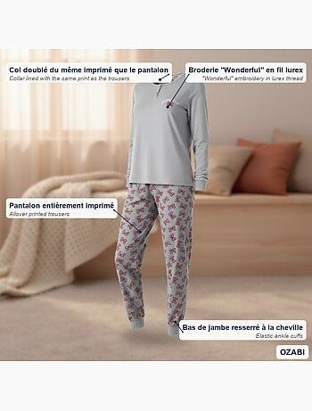 Pigiama donna cotone pile ricamo lurex ozabi